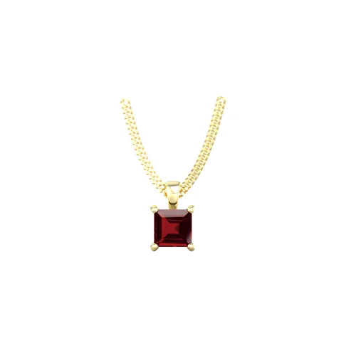 9ct Yellow Gold 4 Claw Square Garnet 5mm x 5mm Pendant & Chain