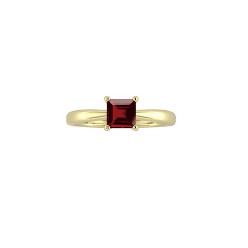 9ct Yellow Gold 4 Claw Square Garnet 5mm x 5mm Ring- Ring Size A