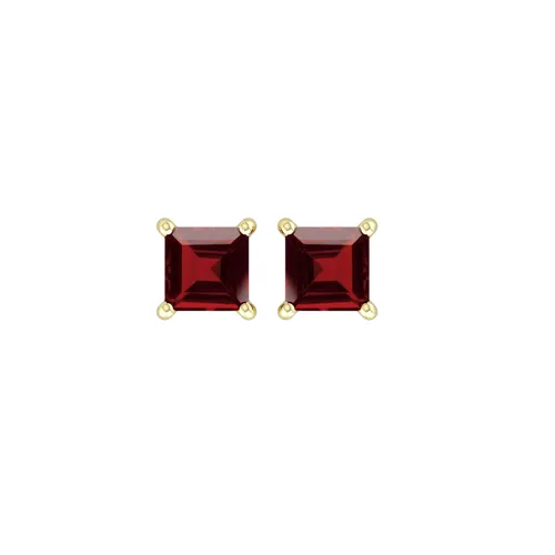 9ct Yellow Gold 4 Claw Square Garnet 5mm x 5mm Stud Earrings