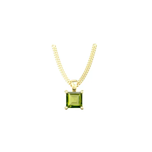 9ct Yellow Gold 4 Claw Square Peridot 5mm x 5mm Pendant & Chain