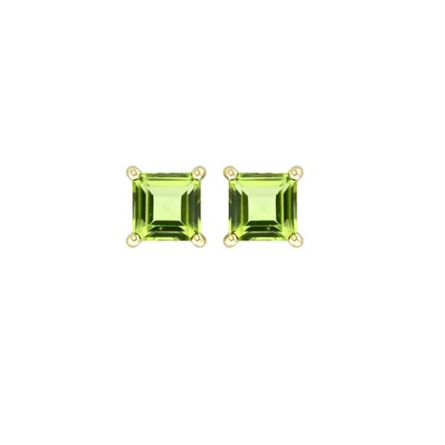 9ct Yellow Gold 4 Claw Square Peridot 5mm x 5mm Stud Earrings