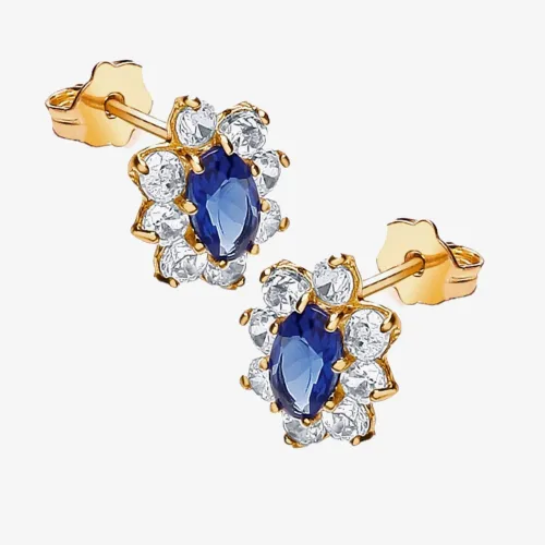 9ct Yellow Gold Blue Crystal Flower Stud Earrings 1.58.5649