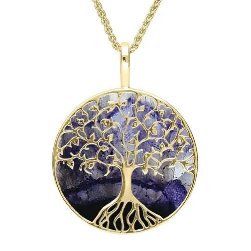 9ct Yellow Gold Blue John Round Tree Of Life Necklace