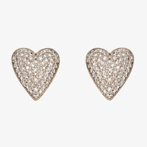 9ct Yellow Gold Diamond Pave Heart Stud Earrings GE2357
