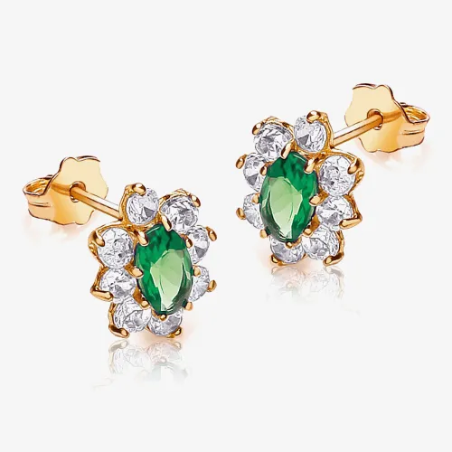 9ct Yellow Gold Green Crystal Flower Stud Earrings 1.58.5639