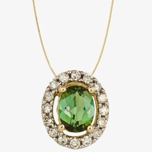 9ct Yellow Gold Green Tourmaline & Diamond Oval Cluster Necklace GP2305G GN141