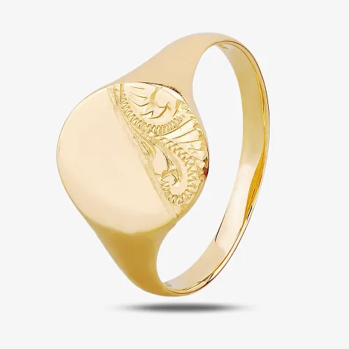 9ct Yellow Gold Half-Engraved Oval Signet Ring (S) G36-A S