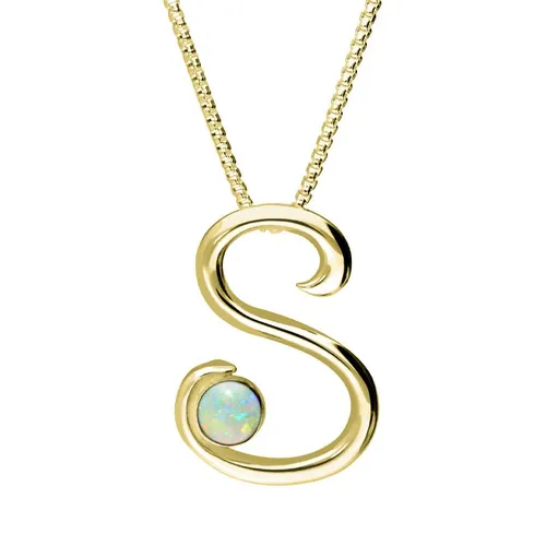 9ct Yellow Gold Opal Love Letters Initial S Necklace - Yellow Gold