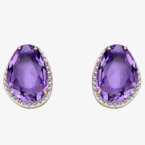 9ct Yellow Gold Oval Amethyst and Diamond Pave Stud Earrings GE2273M