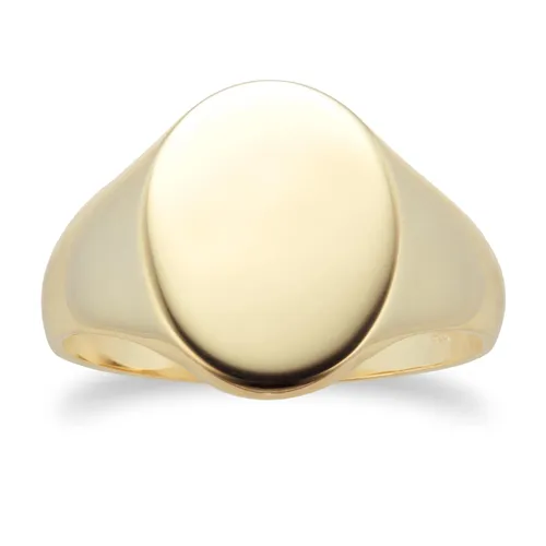 9ct Yellow Gold Oval Plain Signet Ring - Ring Size M