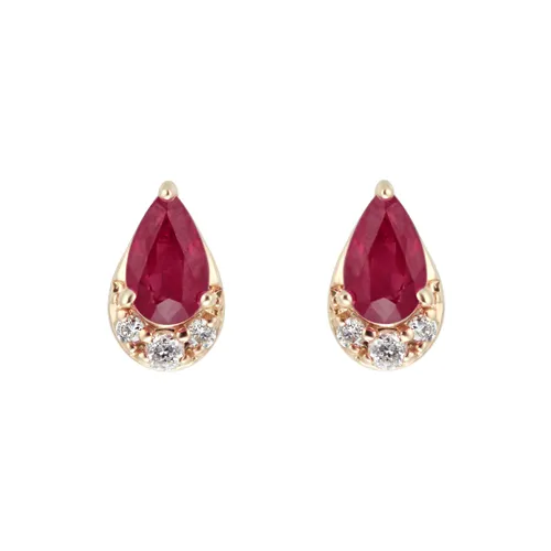 9ct Yellow Gold Pear Cut Ruby & Diamond Stud Earrings