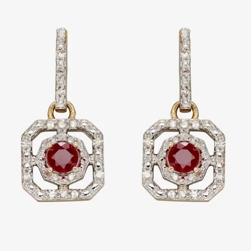 9ct Yellow Gold Ruby & Diamond Open Square Dropper Earrings GE2359R
