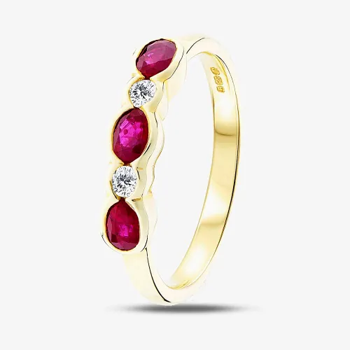 9ct Yellow Gold Ruby & Diamond Rubover Half Eternity Ring 8910/9Y/DQ10R M