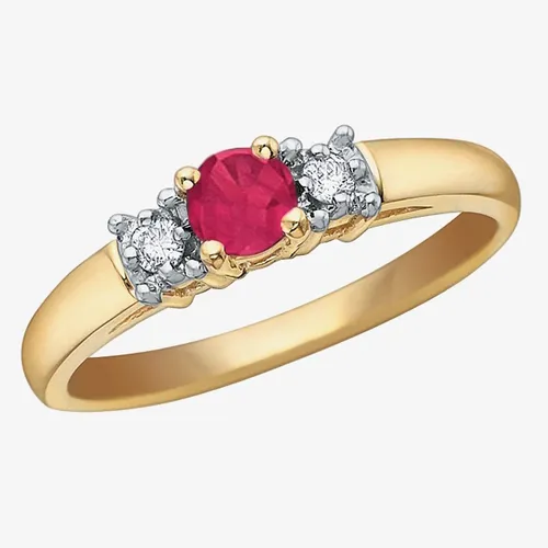 9ct Yellow Gold Ruby and Diamond Trilogy Ring 51T28/7-10 O