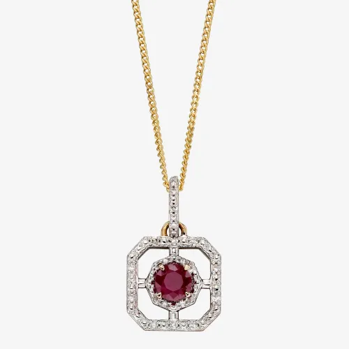 9ct Yellow Gold Ruby Diamond Pendant Necklace GP2256R GN141