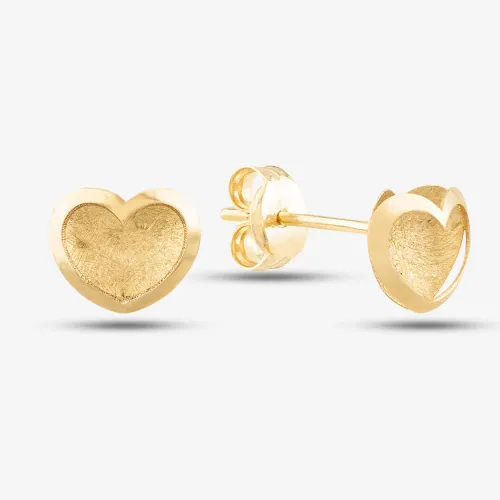 9ct Yellow Gold Satin Brushed Heart Stud Earrings SE872
