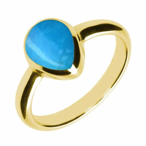 9ct Yellow Gold Turquoise Pear Shaped Ring - Yellow Gold