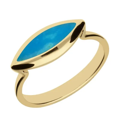 9ct Yellow Gold Turquoise Toscana Side Marquise Ring - Yellow Gold