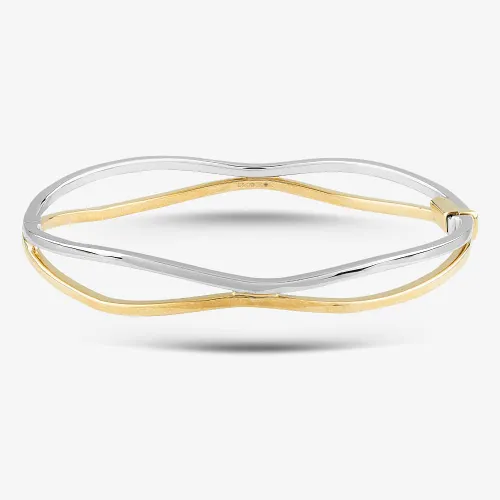 9ct Yellow Gold Two Colour Two Row Wave Bangle BN344