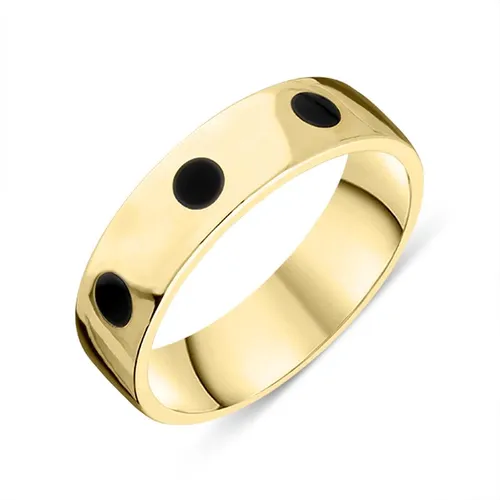 9ct Yellow Gold Whitby Jet 6mm Wedding Band Ring
