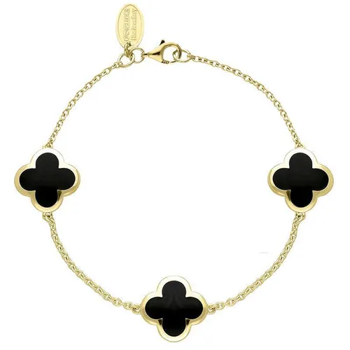 9ct Yellow Gold Whitby Jet Bloom Four Leaf Clover Chain Bracelet