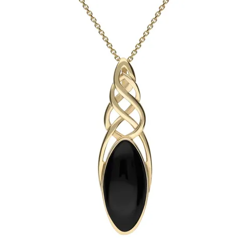 9ct Yellow Gold Whitby Jet Long Marquise Celtic Necklace - Option1 Value Yellow Gold