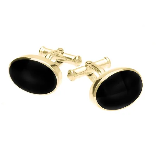 9ct Yellow Gold Whitby Jet Oval Cushion Cufflinks - Option1 Value