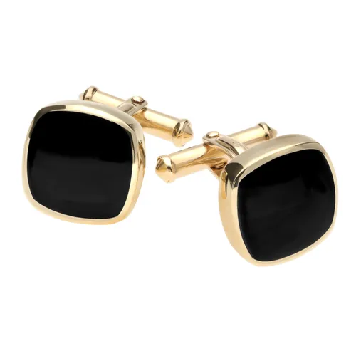 9ct Yellow Gold Whitby Jet Square Cushion Cufflinks - Option1 Value