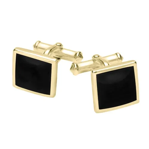 9ct Yellow Gold Whitby Jet Square Flat Cufflinks - Option1 Value