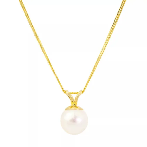 A B Davis 7mm White Akoya Cultured Pearl Pendant Necklace in 9ct Yellow Gold - Yellow Gold - Female