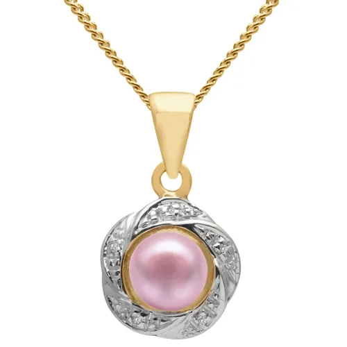 A B Davis 9ct Gold Diamond and Freshwater Pearl Flower Pendant Necklace - Pink - Female
