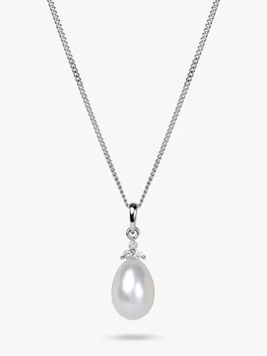 A B Davis 9ct Gold Diamond and Pearl Pendant Necklace, White Gold - White Gold - Female