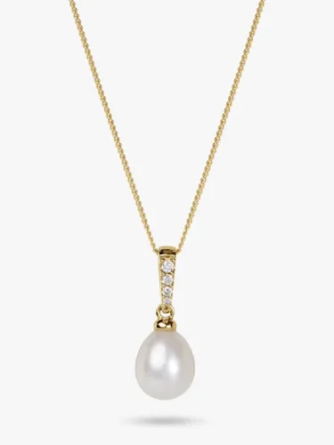 A B Davis 9ct Gold Freshwater Drop Pearl and Diamond Pendant Necklace, Gold/White - Gold/White - Female