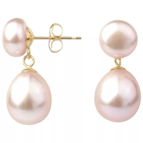 A B Davis 9ct Gold Freshwater Pearl Double Drop Earrings - Pink - Female
