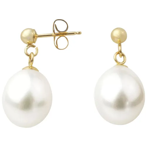 A B Davis 9ct Gold Freshwater Pearl Drop Earrings - White - Female