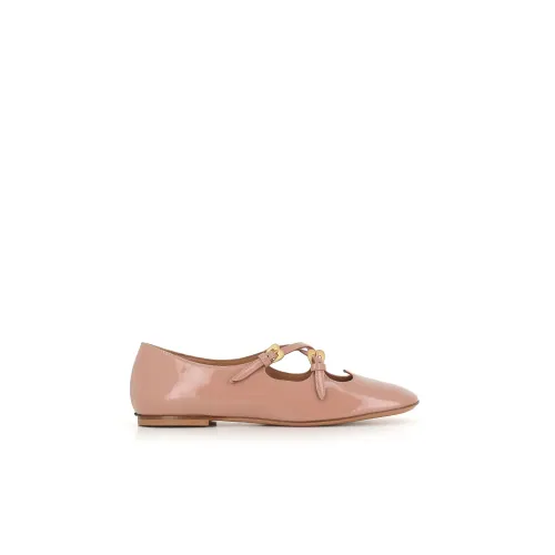 A. Bocca , Nude Patent Leather Cross Strap Ballerinas ,Beige female, Sizes: