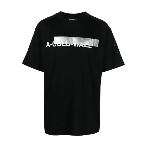 A-Cold-Wall , Black T-shirts and Polos with Strata Logo ,Black male, Sizes: