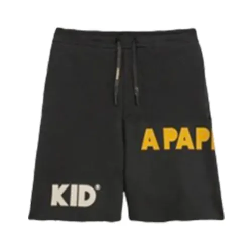 A Paper Kid , Bermuda Sweatpants with Pleats and Print ,Black male, Sizes: