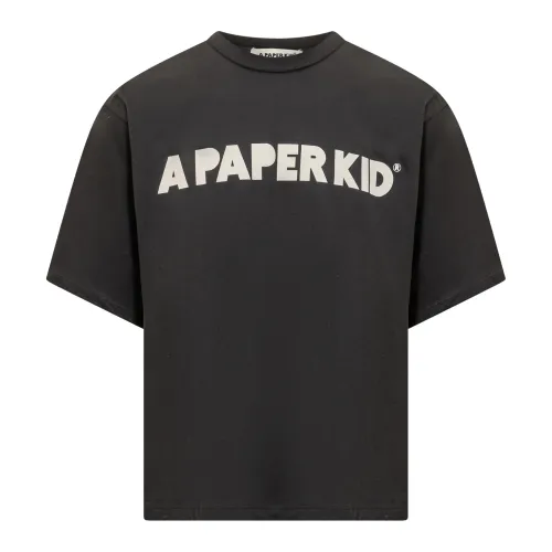 A Paper Kid , Black Logo T-shirt ,Black male, Sizes: