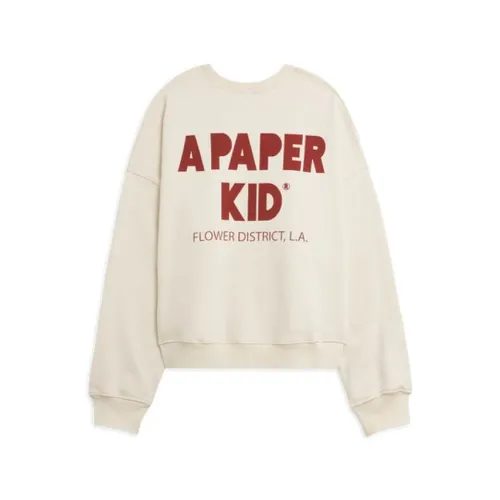 A Paper Kid , Oversized Printed Crewneck Sweater Cream ,Beige male, Sizes: