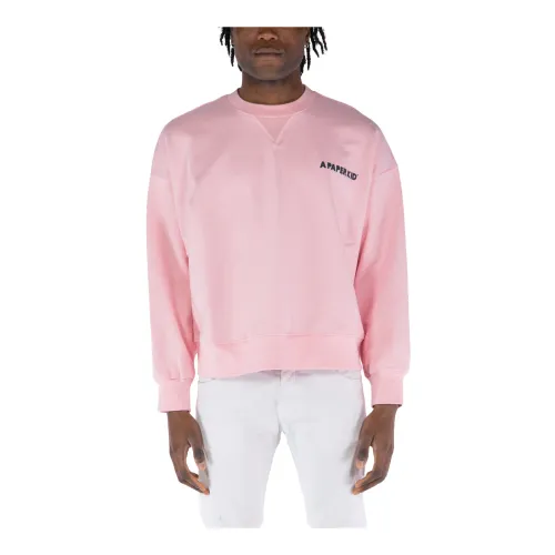 A Paper Kid , Printed Crewneck Sweatshirt ,Pink male, Sizes: