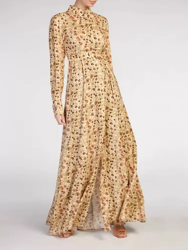 Aab Charbagh Abstract Floral Belted Maxi Dress, Beige - Beige - Female