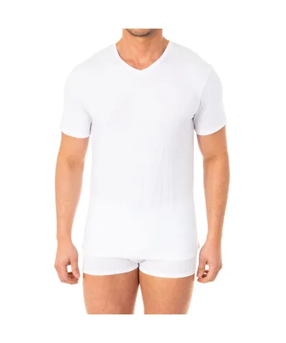 Abanderado Mens short sleeve V-neck T-shirt A040X - White