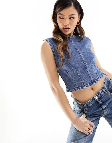 Abercrombie & Fitch denim shell top in mid blue
