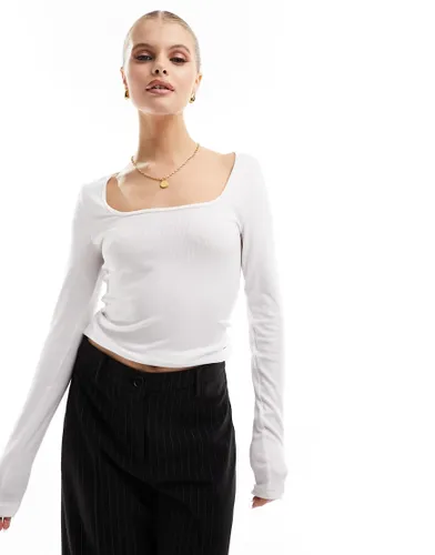 Abercrombie & Fitch lightweight long sleeve top in white with square neck