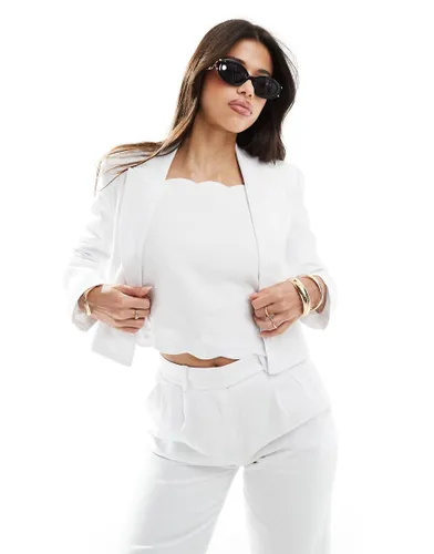 Abercrombie & Fitch linen blend cropped blazer in white mix and match