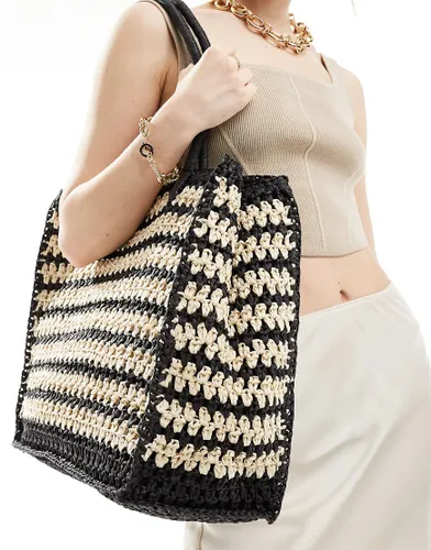 Abercrombie & Fitch striped beach shopper bag in black and cream-Multi