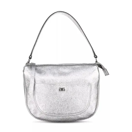Abro Crossbody Bags - Hobo Bag Clara aus genarbtem Leder 48104551973210 - silver - Crossbody Bags for ladies