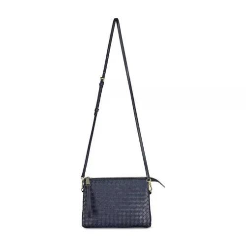 Abro Crossbody Bags - Umhängetasche Threefold aus geflochtenem Leder 481 - blue - Crossbody Bags for ladies