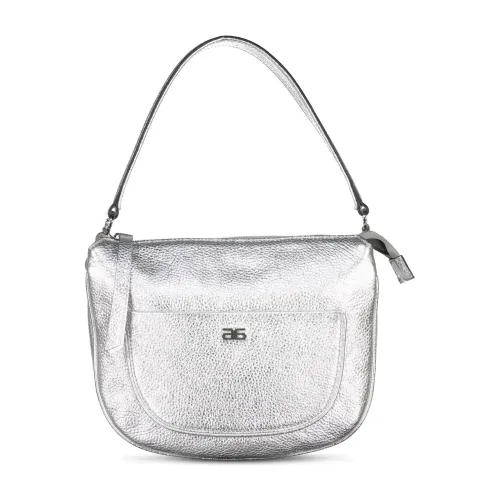 Abro , Stylish Silver Leather Hobo Bag with Zipper ,Gray female, Sizes: ONE SIZE